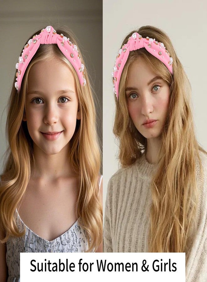 AMCAMI Pink Knotted Pearls Headband Cute Headbands for Women Girls Knot beaded Lavender Headband Dressy Jeweled Headbands Hair Accessories for Women Girls - Image 5